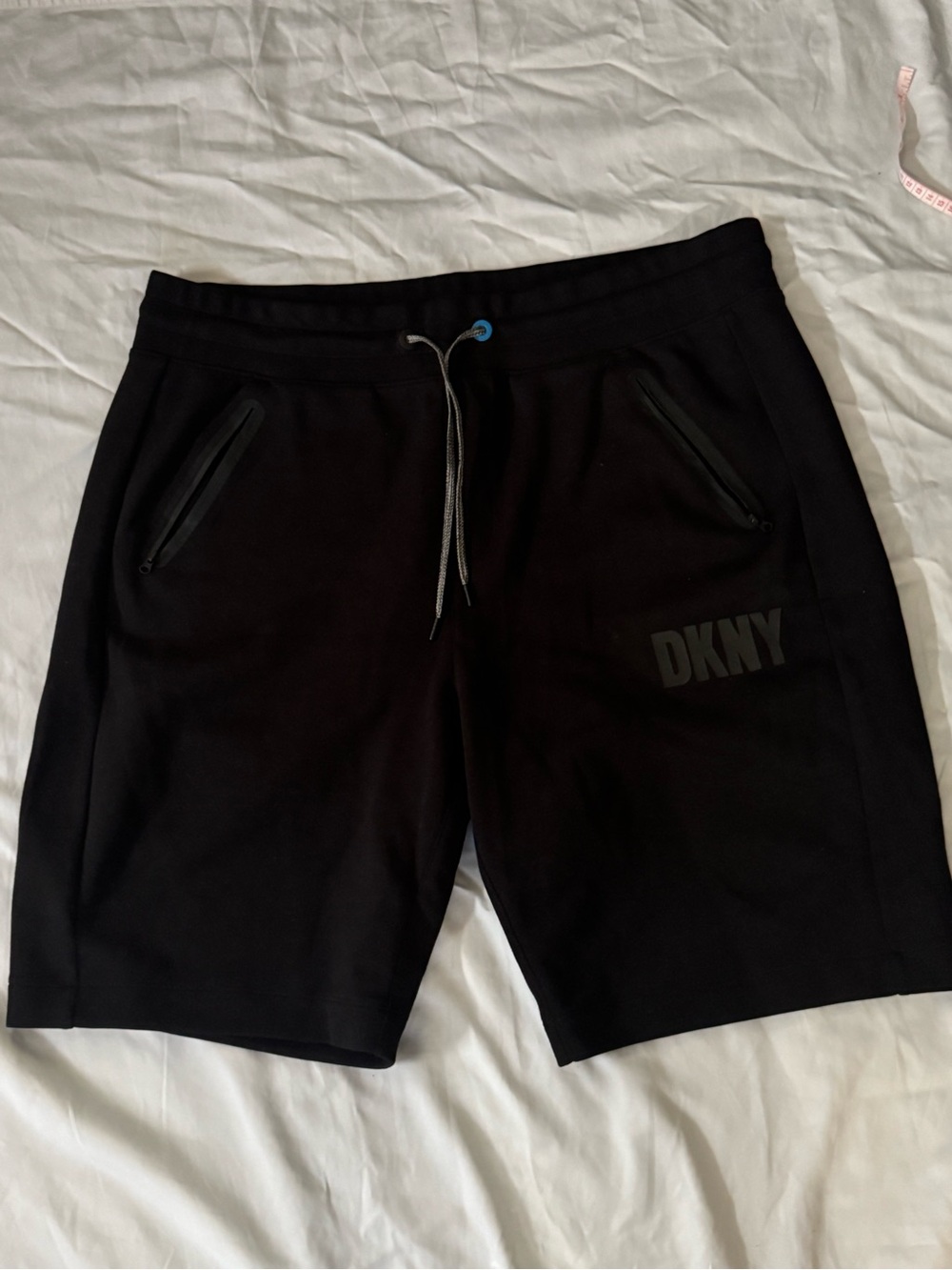 DKNY Black Men’s Athletic Drawstring Shorts with Zip Pockets